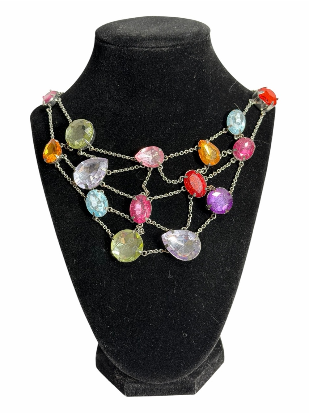 Colorful Candy Stones & Webbed Design Bib Statement Necklace Fairycore Festive